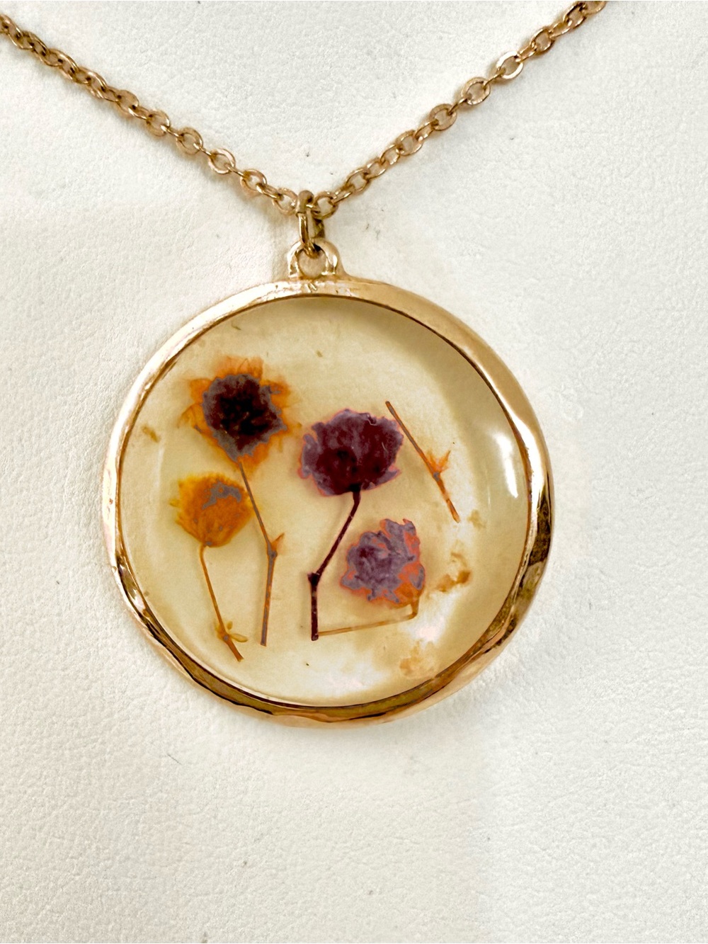 Gold-Tone Over Sterling Silver 925 Pressed Flower Pendant Necklace 17"